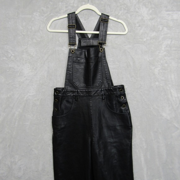 Avec Les Filles Anthropologie Overalls Size Small Black Faux Leather - Picture 7 of 14